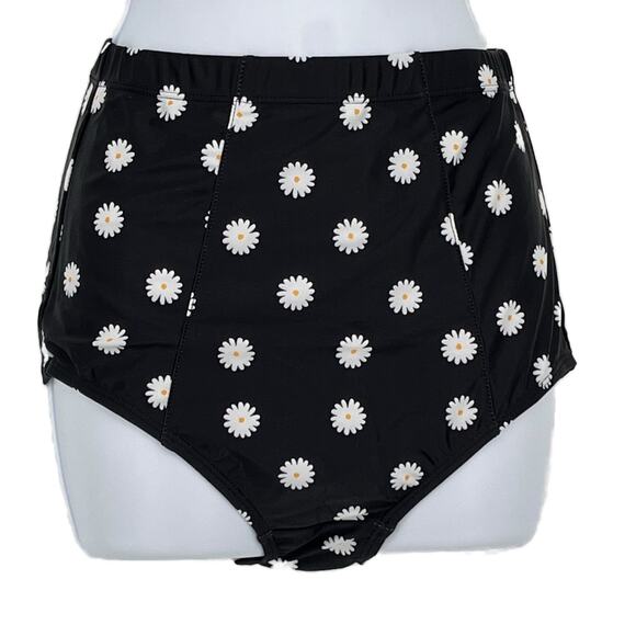 Bikini High Waisted Bombshell Bottom With Daisy Print in Black Medium - Picture 1 of 5